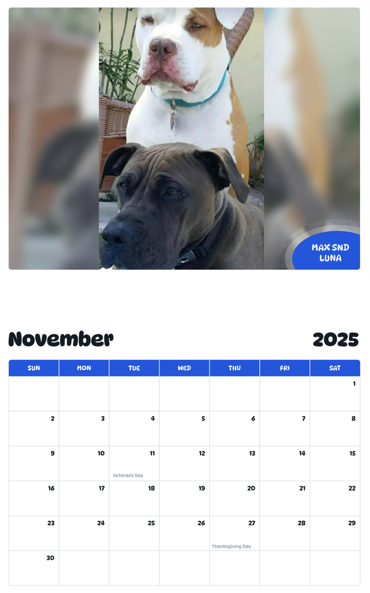 July 2025 - June 2026 Max snd Luna - Pawidols Pet Calendar
