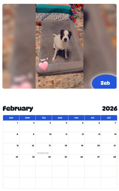 October 2025 - September 2026 Zeb - Pawidols Pet Calendar