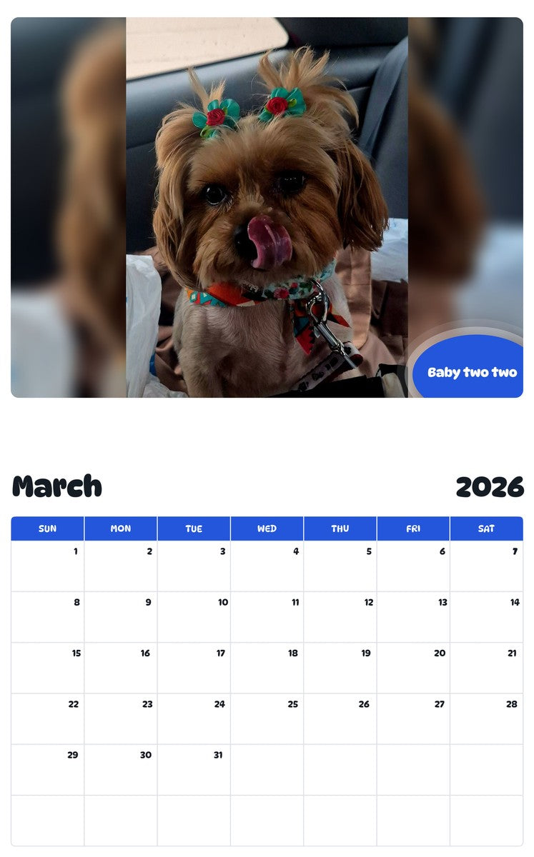 November 2025 - October 2026 Baby two two - Pawidols Pet Calendar