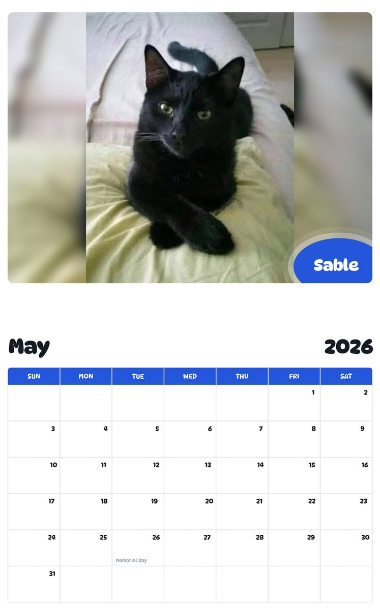 2026 - 2027 Sable - Pawidols Pet Calendar