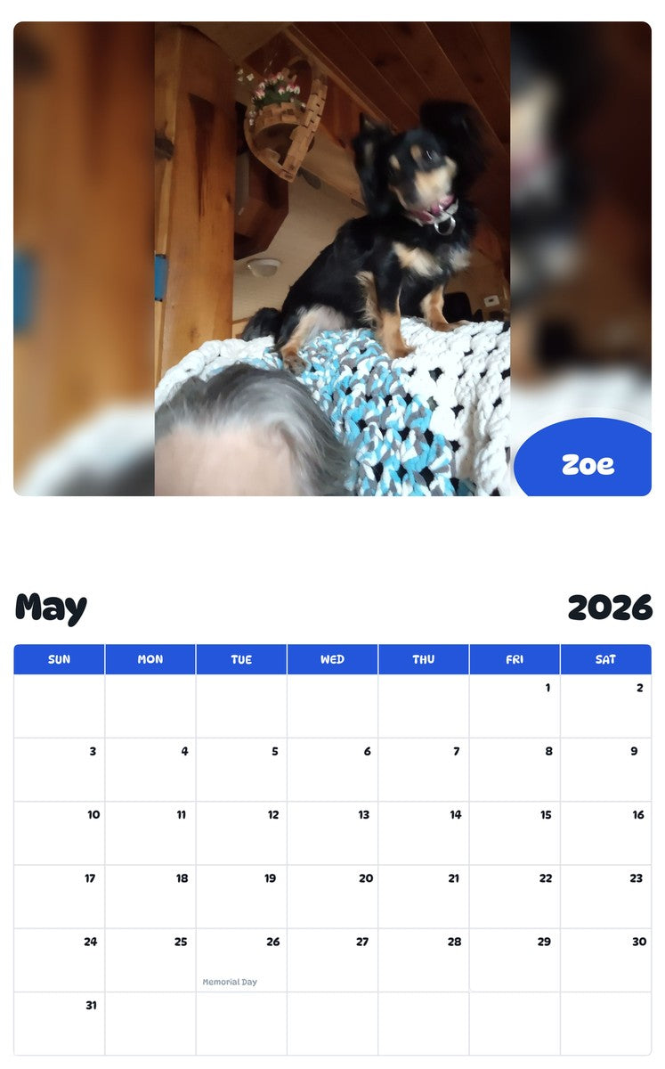 2026 - 2027 Zoe - Pawidols Pet Calendar