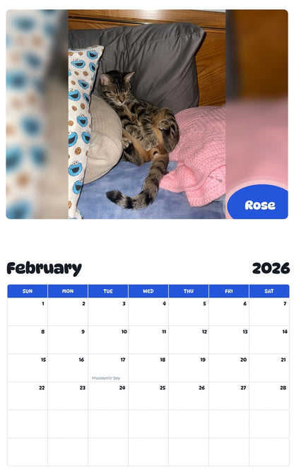 October 2025 - September 2026 Rose - Pawidols Pet Calendar