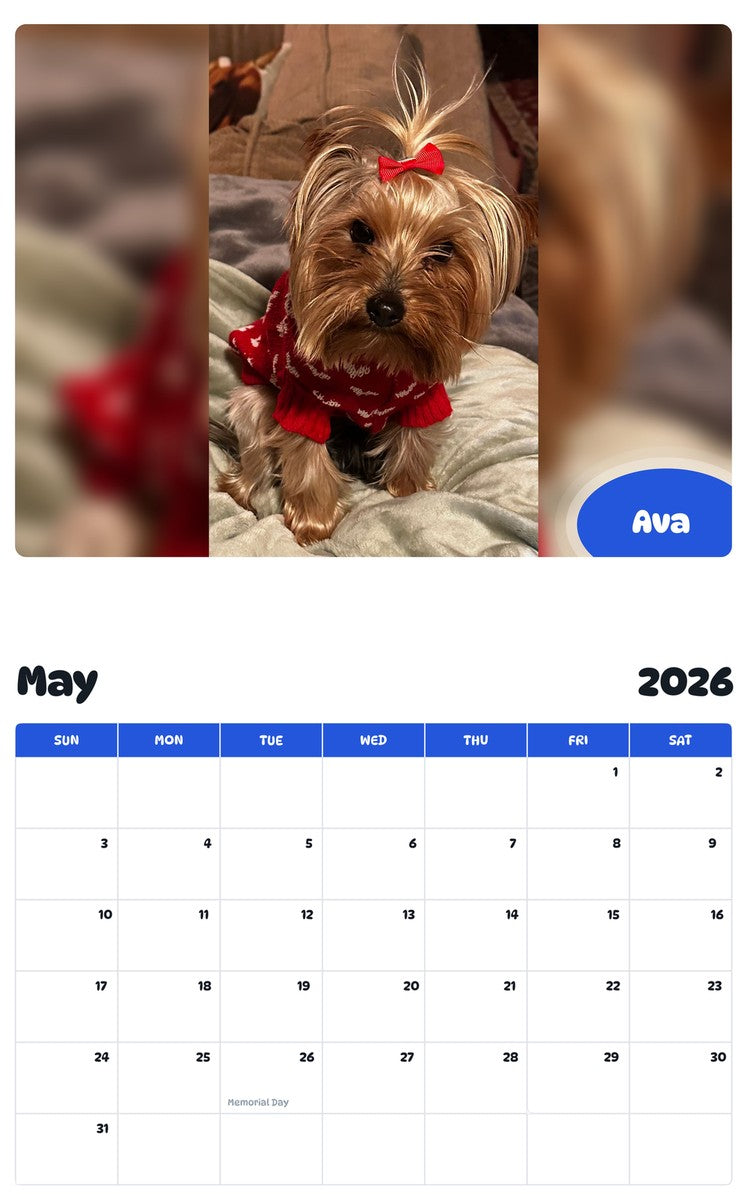 2026 - 2027 Ava - Pawidols Pet Calendar