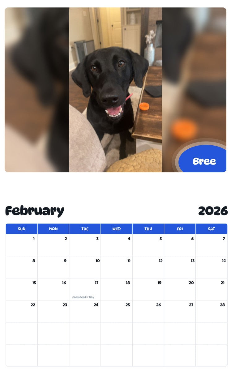 October 2025 - September 2026 Bree - Pawidols Pet Calendar