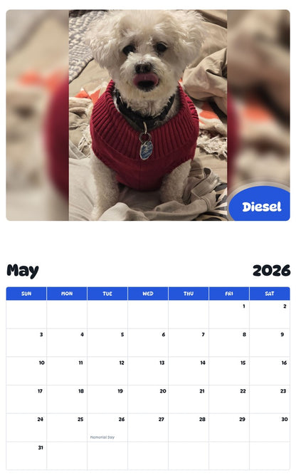 2026 - 2027 Diesel - Pawidols Pet Calendar
