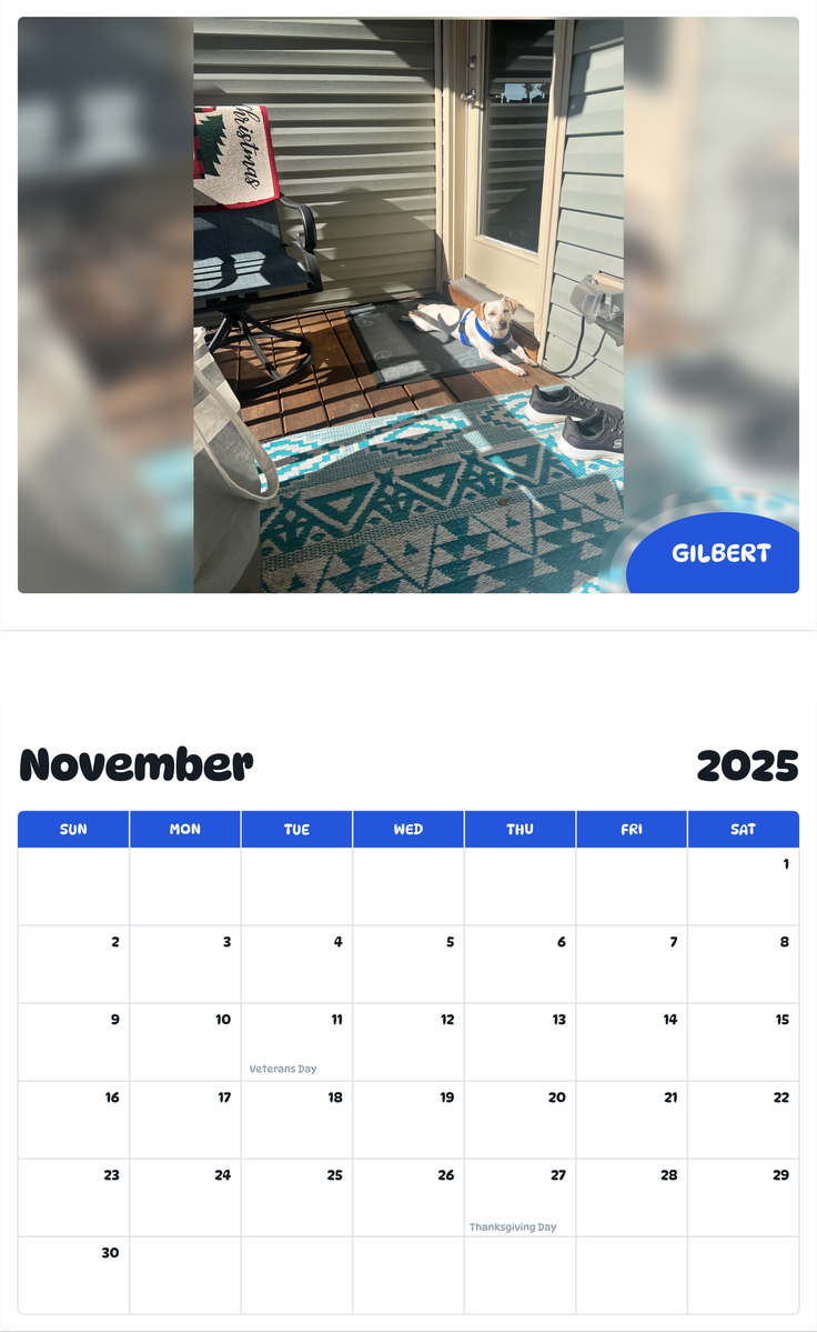July 2025 - June 2026 Gilbert - Pawidols Pet Calendar