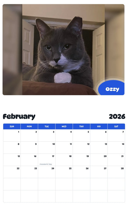 October 2025 - September 2026 Ozzy - Pawidols Pet Calendar