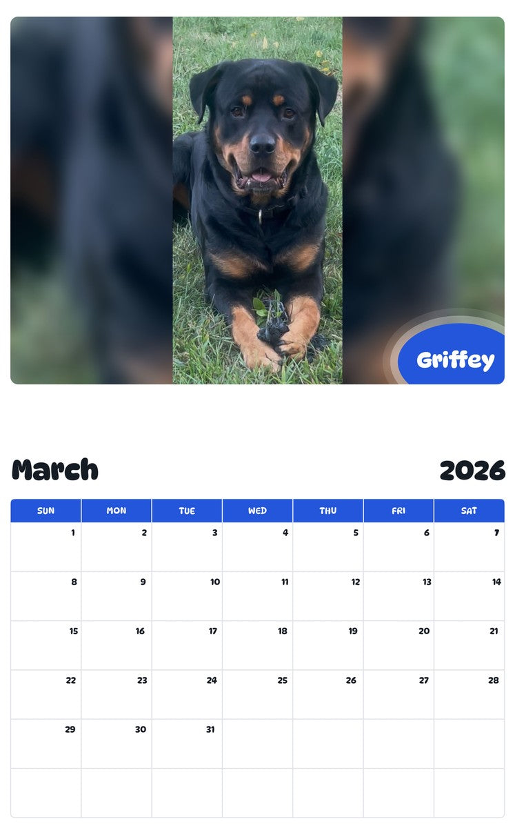 November 2025 - October 2026 Griffey - Pawidols Pet Calendar