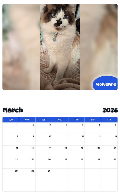 November 2025 - October 2026 Wolverine - Pawidols Pet Calendar