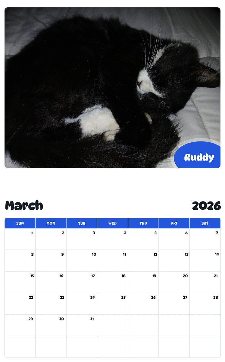 November 2025 - October 2026 Ruddy - Pawidols Pet Calendar
