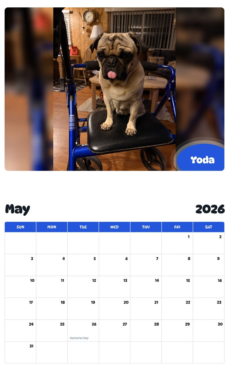2026 - 2027 Yoda - Pawidols Pet Calendar