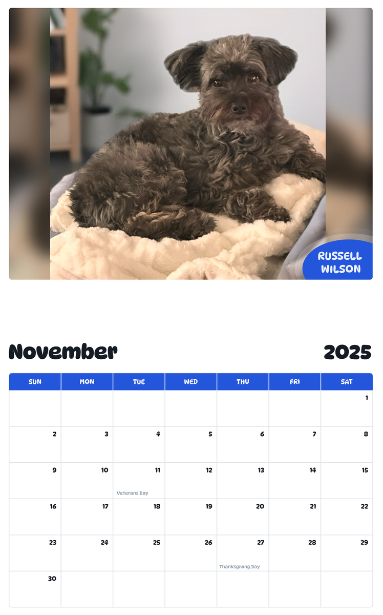 July 2025 - June 2026 Russell Wilson - Pawidols Pet Calendar