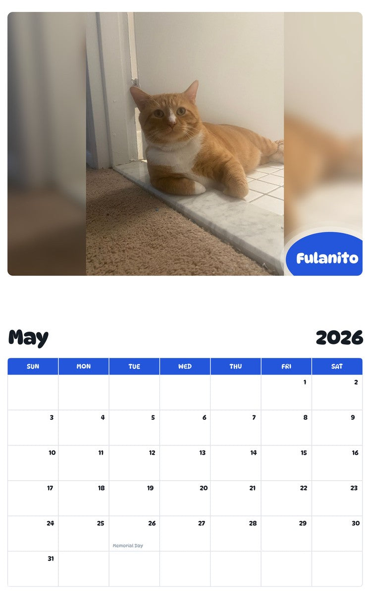 2026 - 2027 Fulanito - Pawidols Pet Calendar