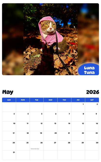 2026 - 2027 Luna Tuna - Pawidols Pet Calendar