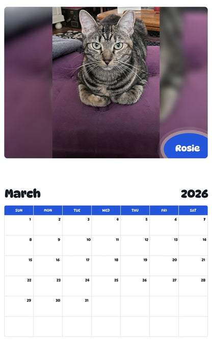 November 2025 - October 2026 Rosie - Pawidols Pet Calendar