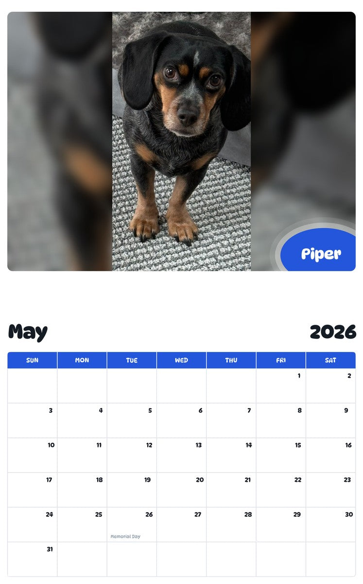 2026 - 2027 Piper - Pawidols Pet Calendar