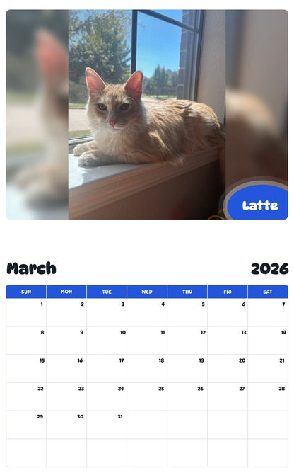 November 2025 - October 2026 Latte - Pawidols Pet Calendar