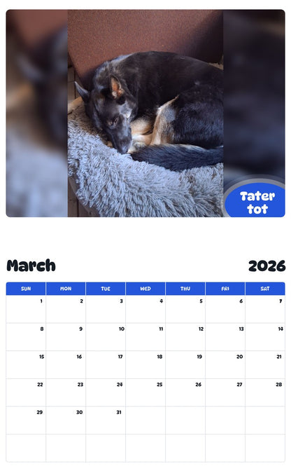 November 2025 - October 2026 Tater tot - Pawidols Pet Calendar