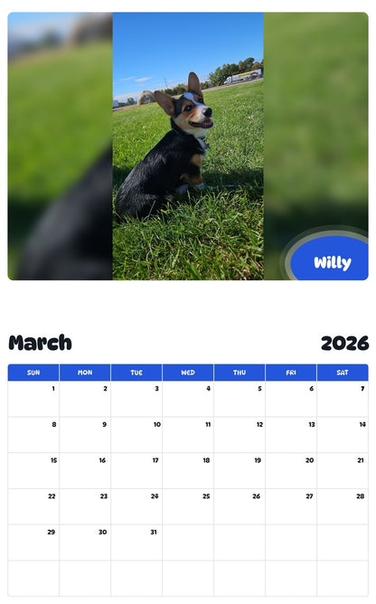 November 2025 - October 2026 Willy - Pawidols Pet Calendar