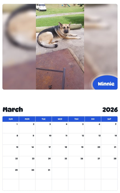 November 2025 - October 2026 Winnie - Pawidols Pet Calendar