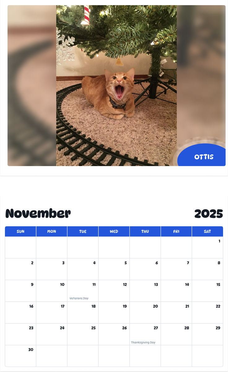 July 2025 - June 2026 Ottis - Pawidols Pet Calendar
