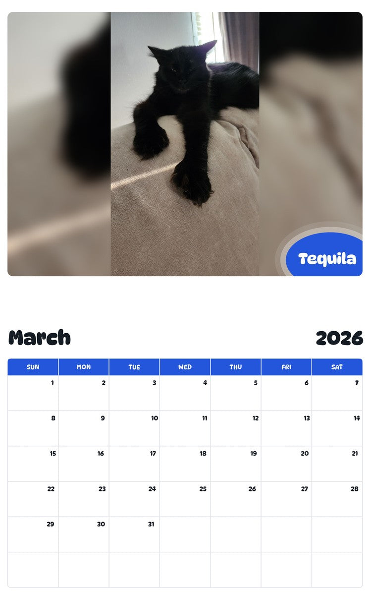 November 2025 - October 2026 Tequila - Pawidols Pet Calendar