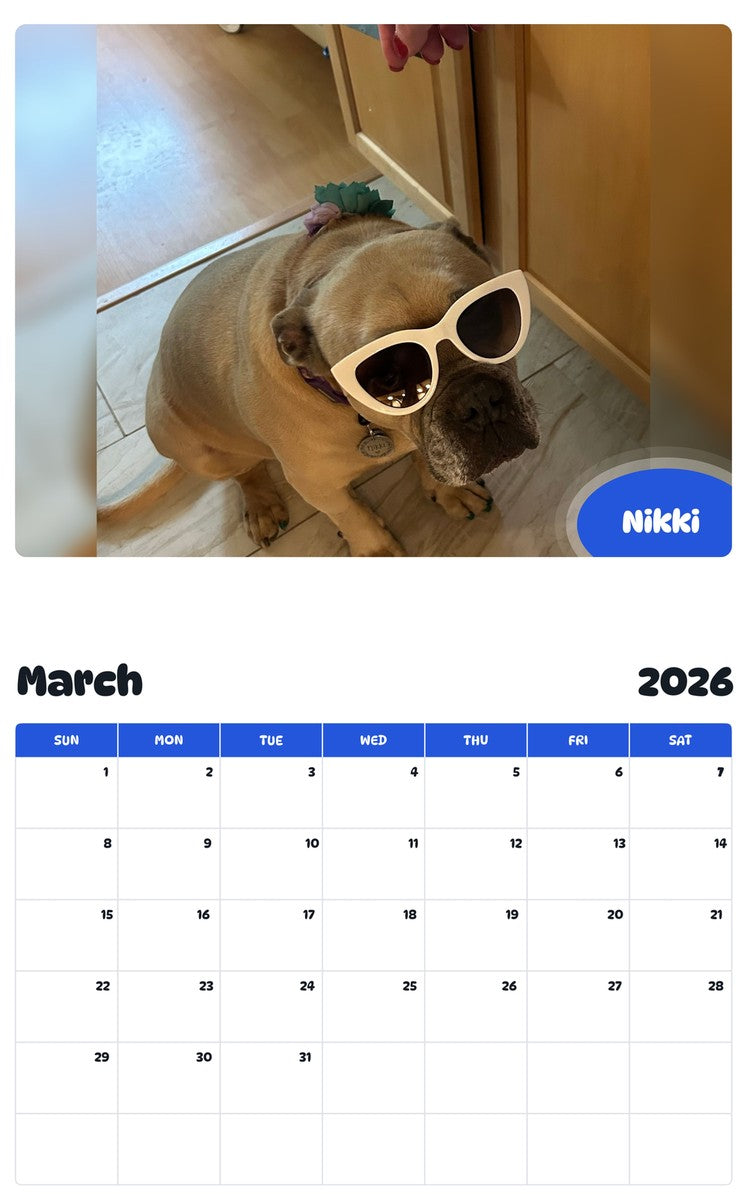 November 2025 - October 2026 Nikki - Pawidols Pet Calendar