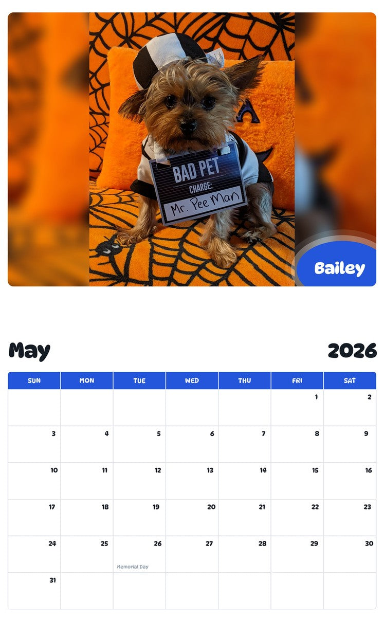 2026 - 2027 Bailey - Pawidols Pet Calendar