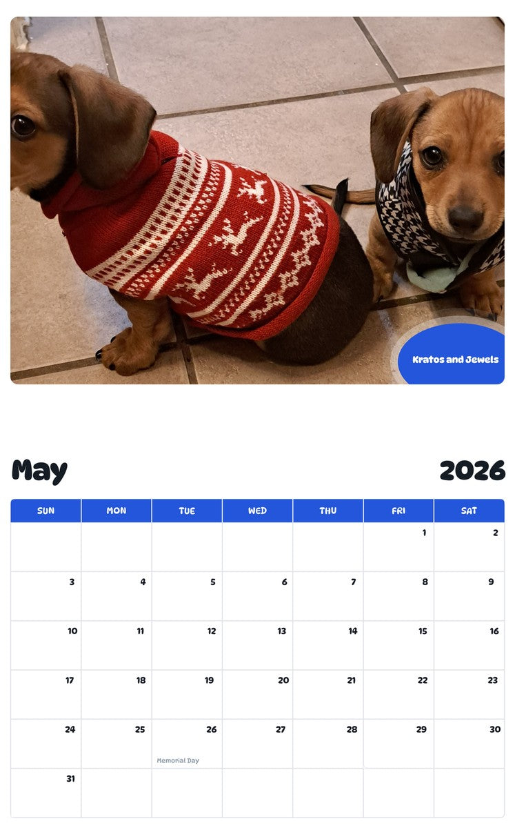 2026 - 2027 Kratos and Jewels - Pawidols Pet Calendar