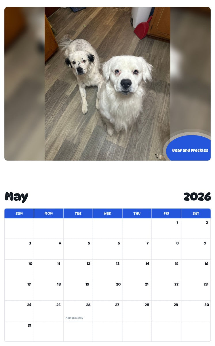 2026 - 2027 Bear and Freckles - Pawidols Pet Calendar