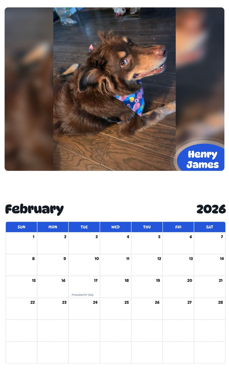 October 2025 - September 2026 Henry James - Pawidols Pet Calendar