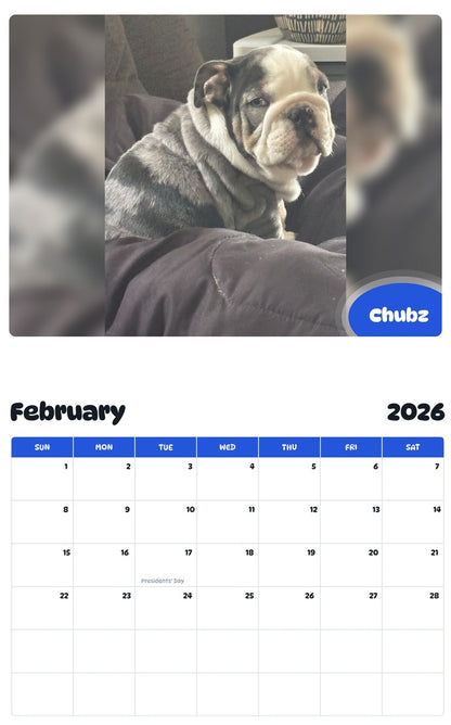 November 2025 - October 2026 Chubz - Pawidols Pet Calendar
