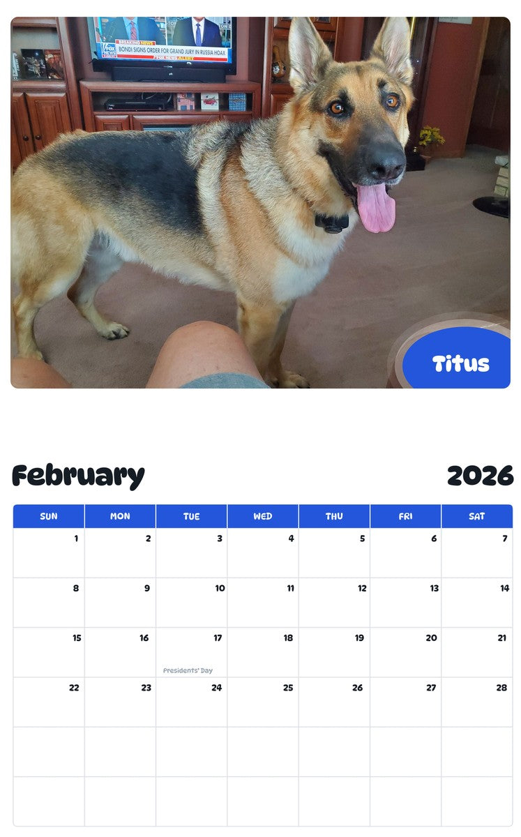 October 2025 - September 2026 Titus - Pawidols Pet Calendar