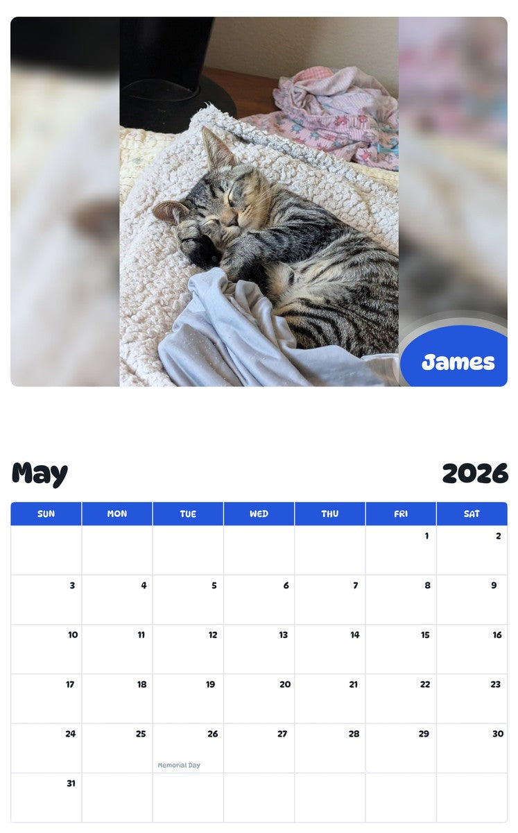 2026 - 2027 James - Pawidols Pet Calendar