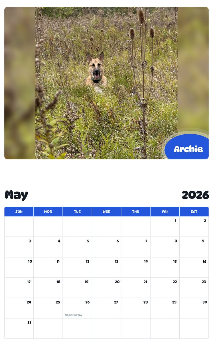 2026 - 2027 Archie - Pawidols Pet Calendar
