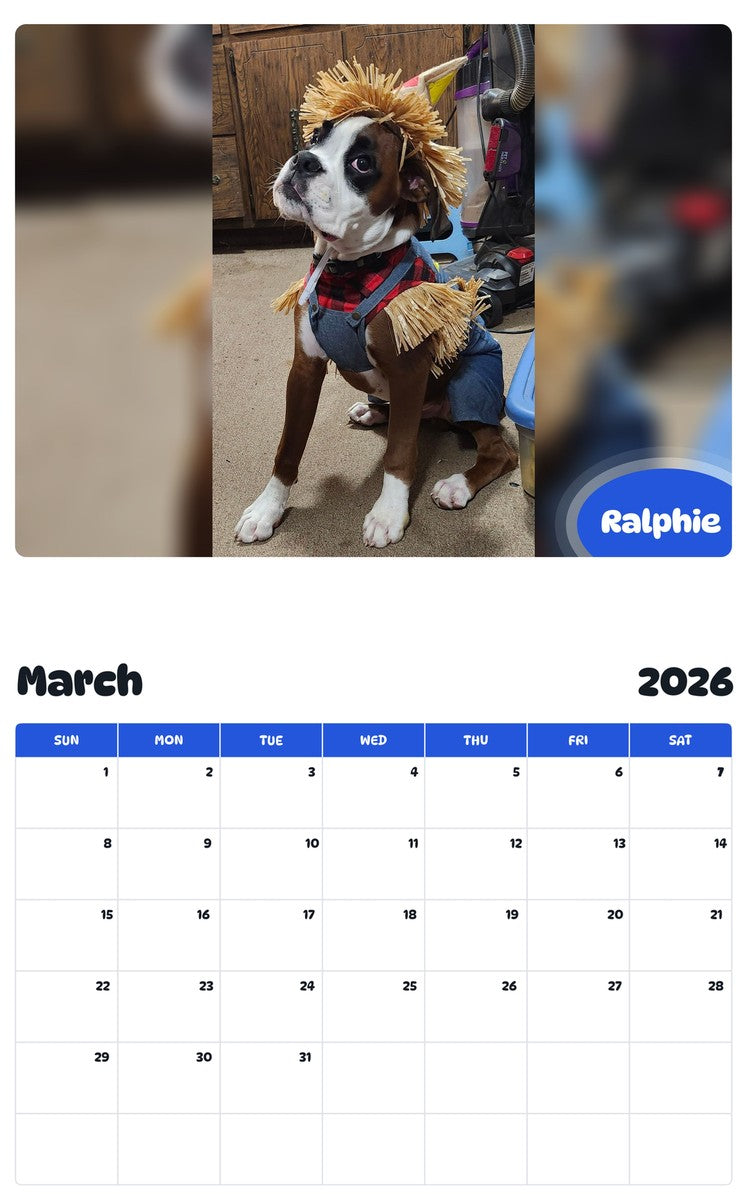 November 2025 - October 2026 Ralphie - Pawidols Pet Calendar