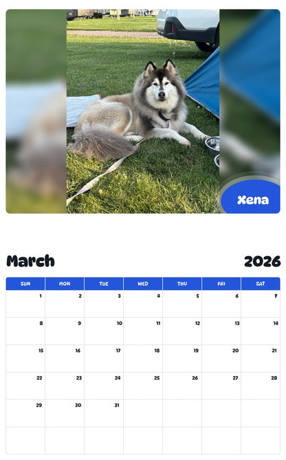 November 2025 - October 2026 Xena - Pawidols Pet Calendar