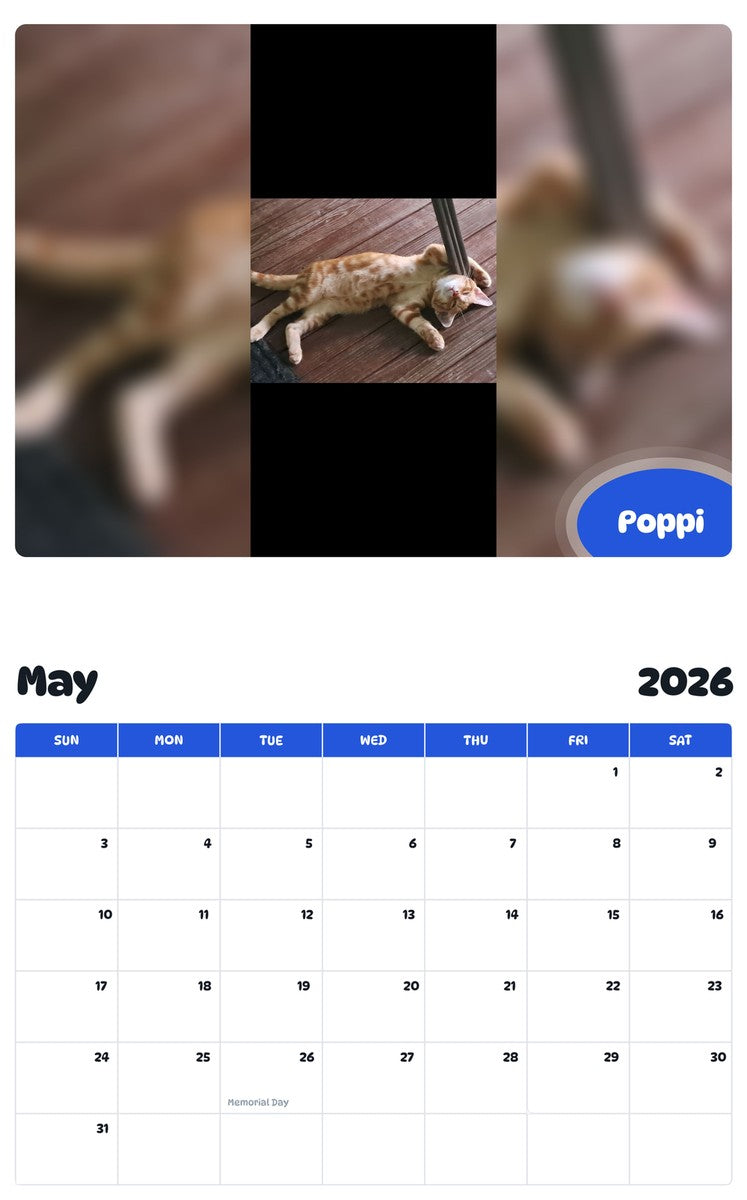 2026 - 2027 Poppi - Pawidols Pet Calendar