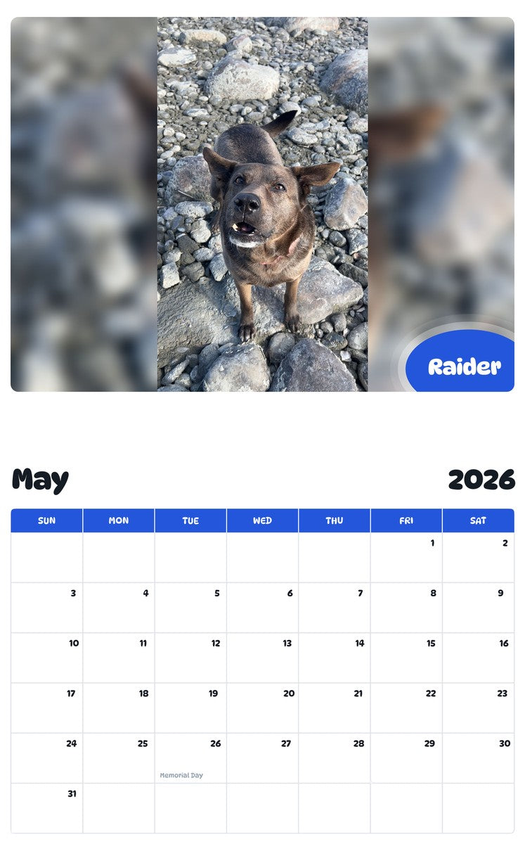 2026 - 2027 Raider - Pawidols Pet Calendar