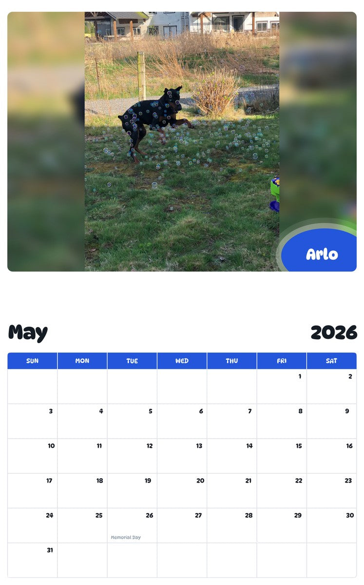 2026 - 2027 Arlo - Pawidols Pet Calendar