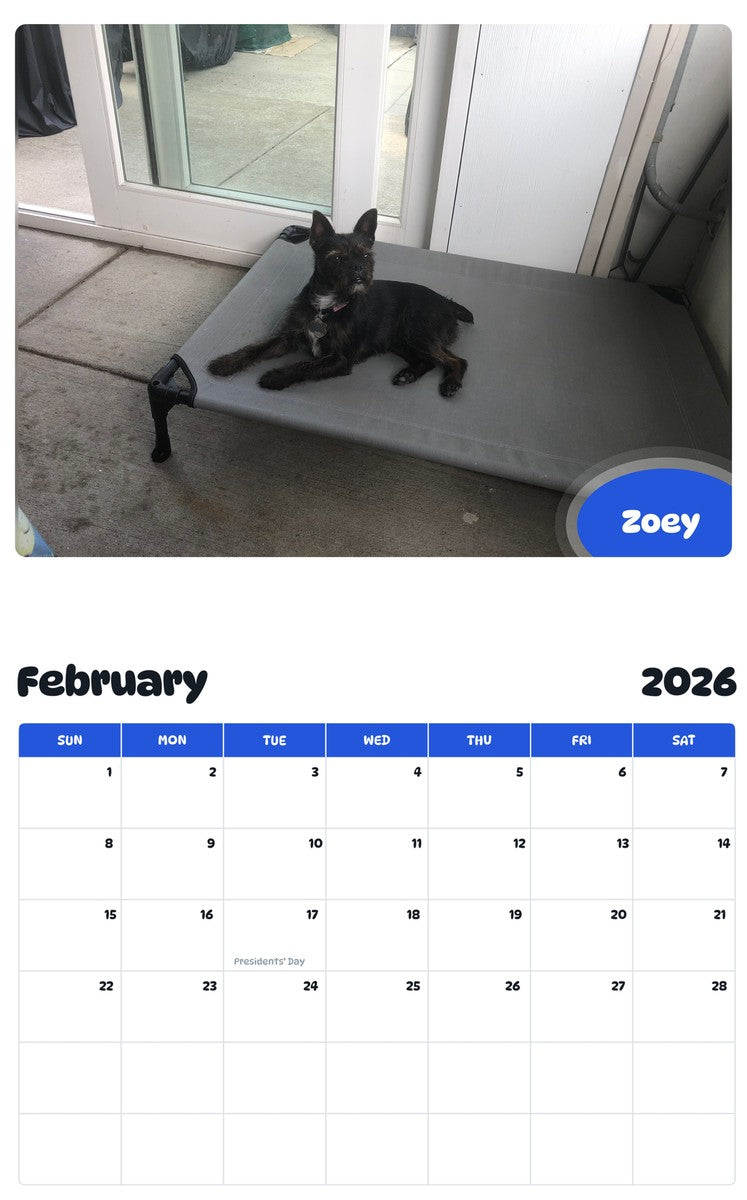 October 2025 - September 2026 Zoey - Pawidols Pet Calendar
