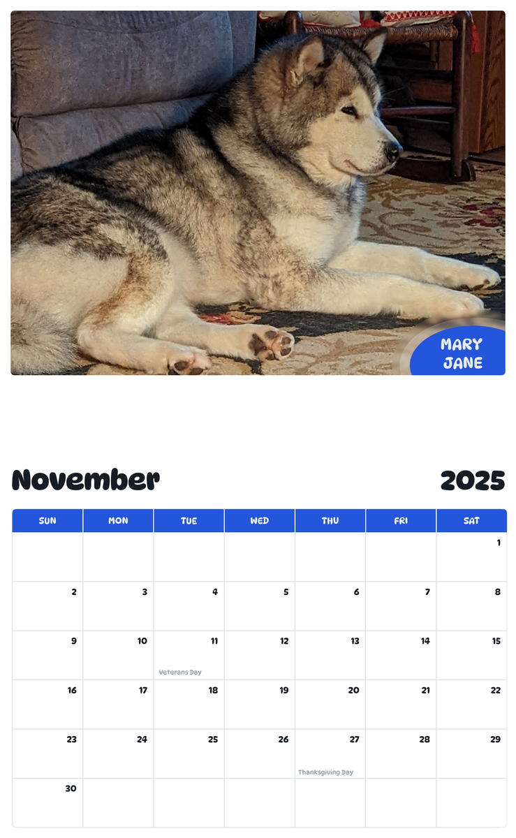 July 2025 - June 2026 Mary Jane - Pawidols Pet Calendar