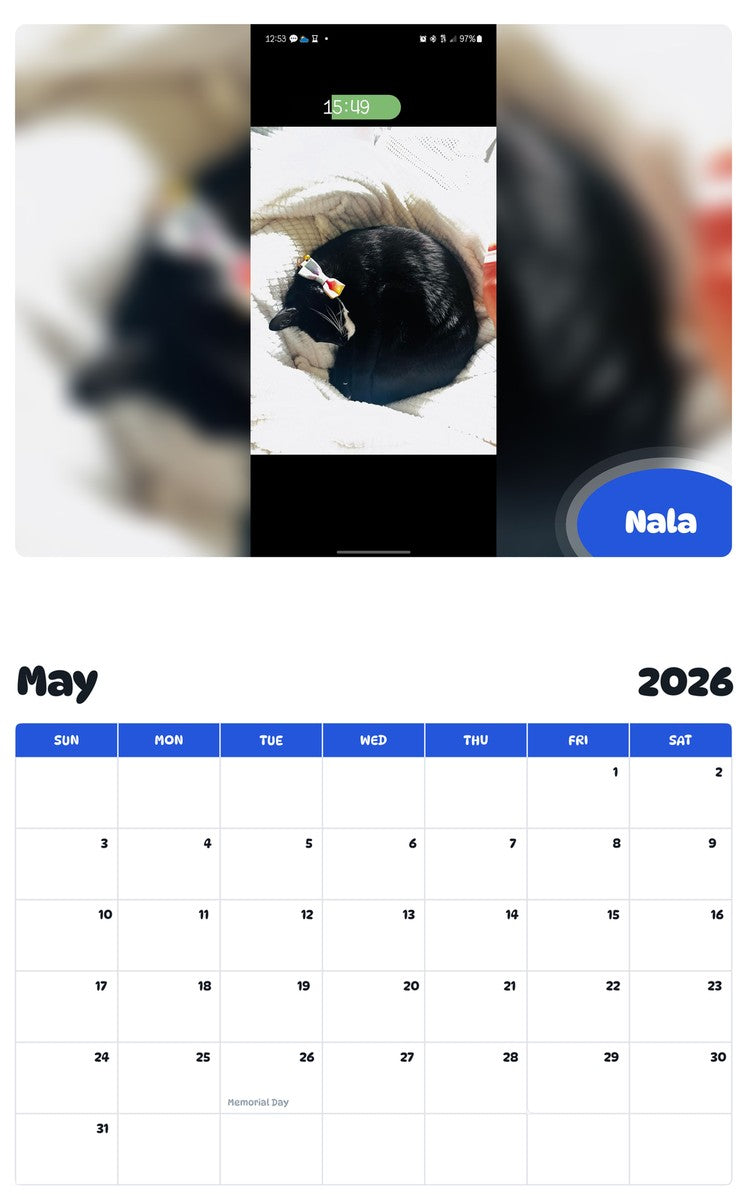 2026 - 2027 Nala - Pawidols Pet Calendar