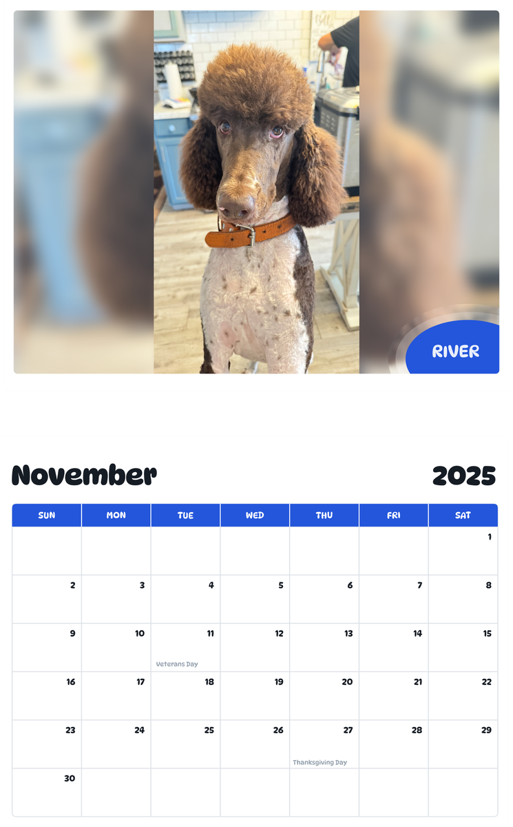 July 2025 - June 2026 River - Pawidols Pet Calendar
