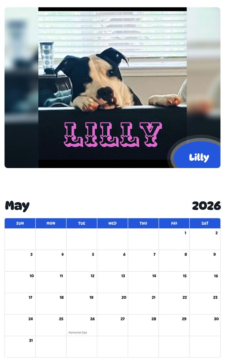 2026 - 2027 Lilly - Pawidols Pet Calendar