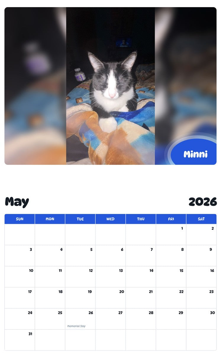 2026 - 2027 Minni - Pawidols Pet Calendar