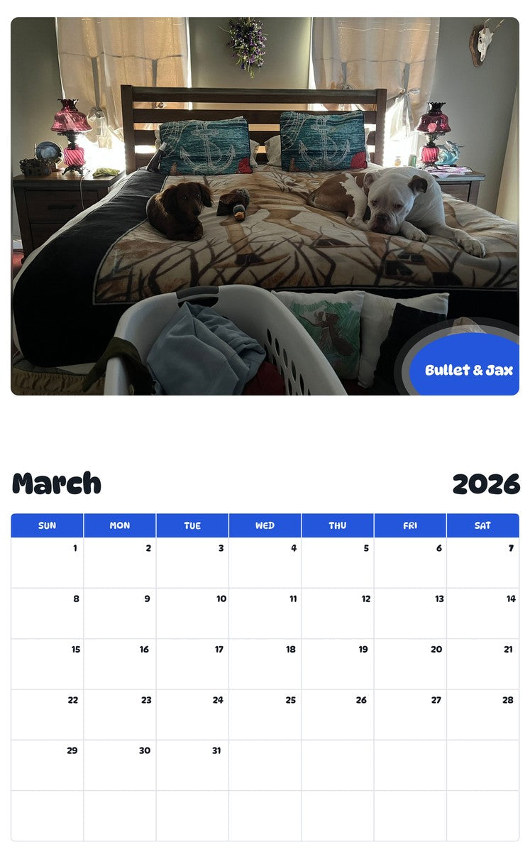 November 2025 - October 2026 Bullet & Jax - Pawidols Pet Calendar
