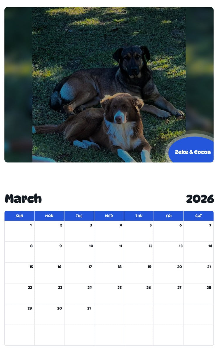 November 2025 - October 2026 Zeke & Cocoa - Pawidols Pet Calendar