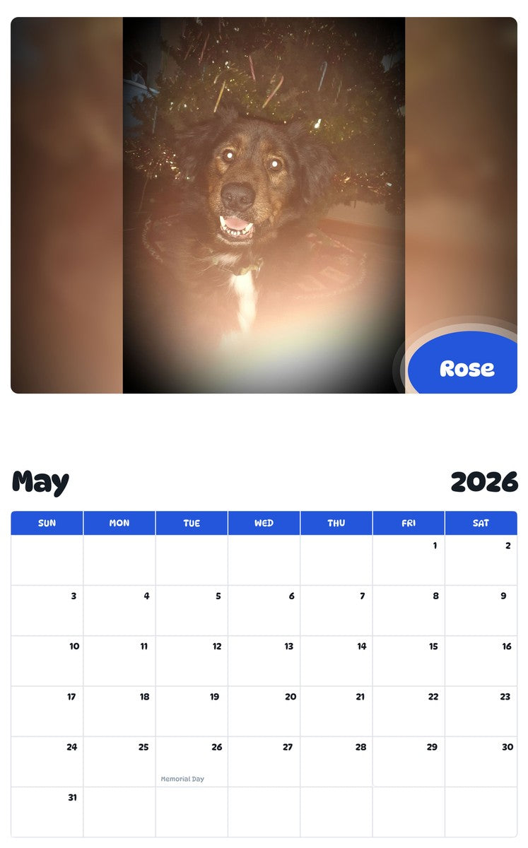 2026 - 2027 Rose - Pawidols Pet Calendar