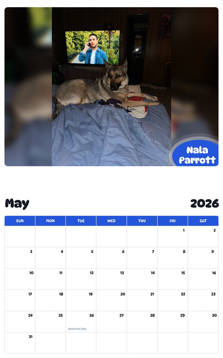 2026 - 2027 Nala Parrott - Pawidols Pet Calendar